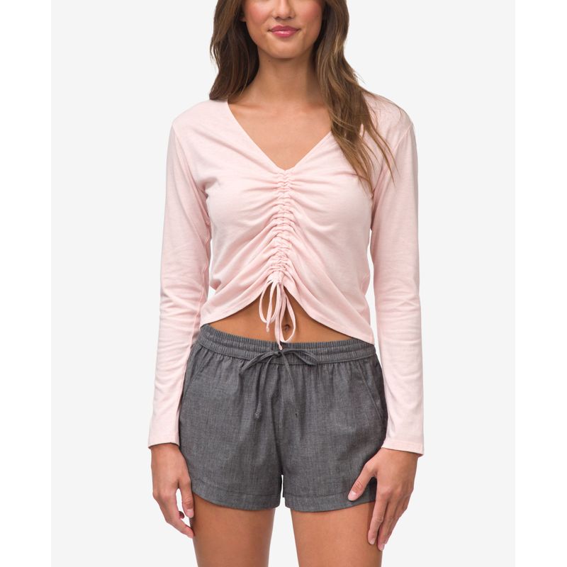 Juniors' So Caught Up Ruched Cropped Tie Top